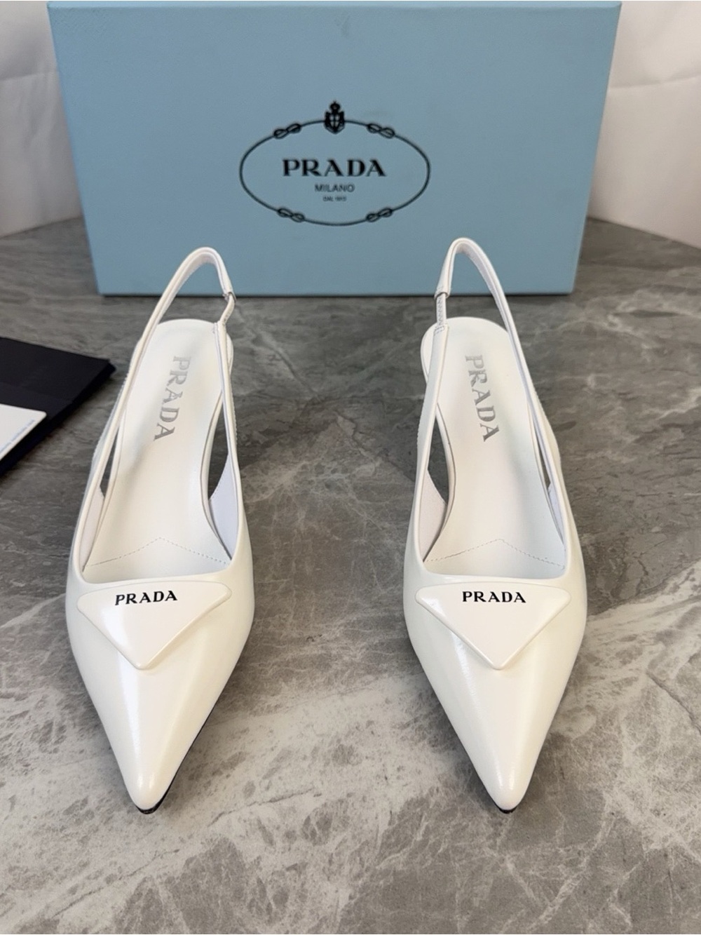 Prada White Pointed Toe Slingback Heels - Picture 2 of 5